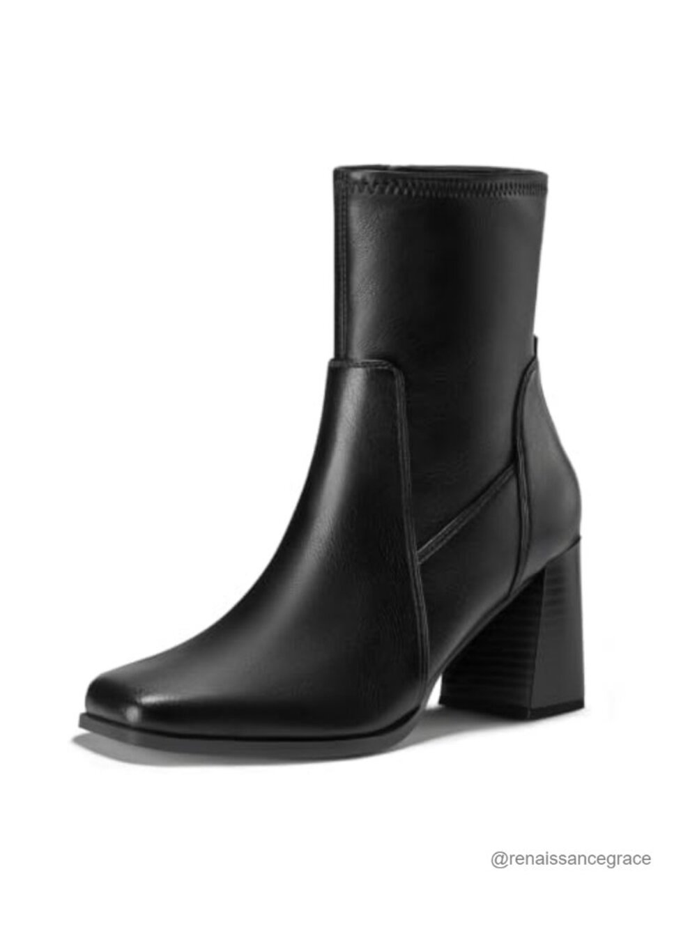 Square Toe Ankle Booties Chunky Block Heel Side Zip Faux Leather